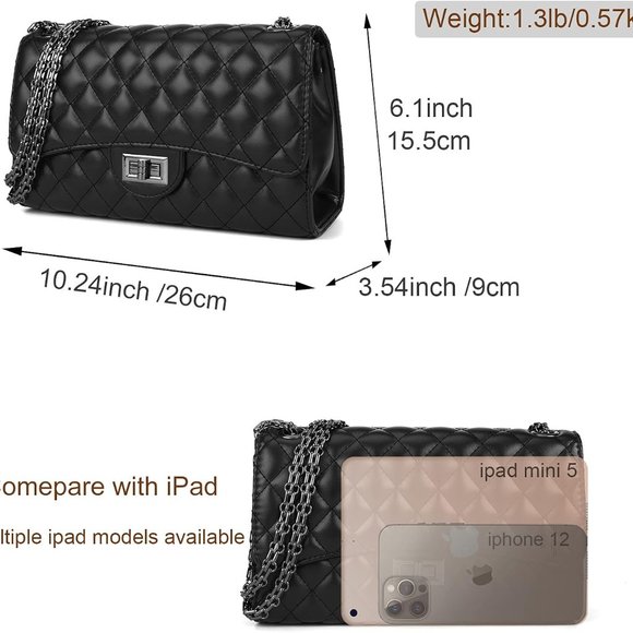 Quilted Crossbody Bags for Women Leather Ladies Shoulder Purses with Chain Strap - Picture 3 of 6